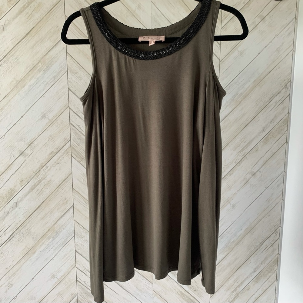 Philosophy Olive Long Sleeve Cold Shoulder Top